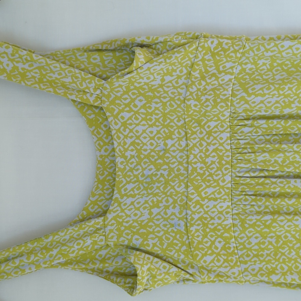 ANN TAYLOR | Sleeveless Empire Waist Chartreuse & White Dress - Picture 6 of 10